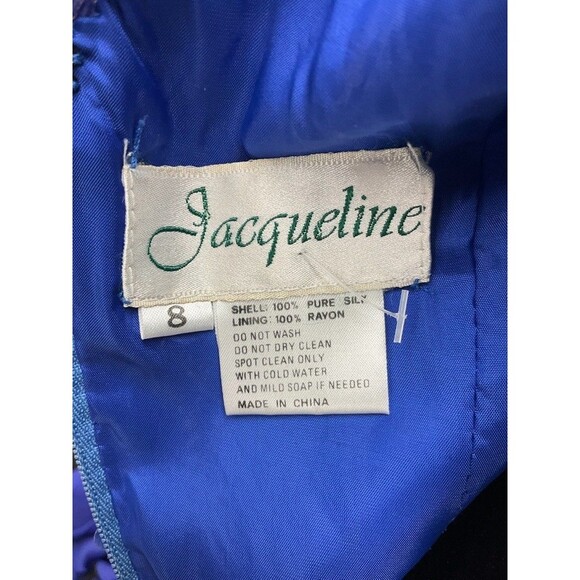 Vintage Jacquline Electric Blue Swing Dress w/Heavy Beaded Bodice 100% Silk SZ 8 - Picture 7 of 14